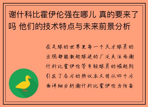 谢什科比霍伊伦强在哪儿 真的要来了吗 他们的技术特点与未来前景分析